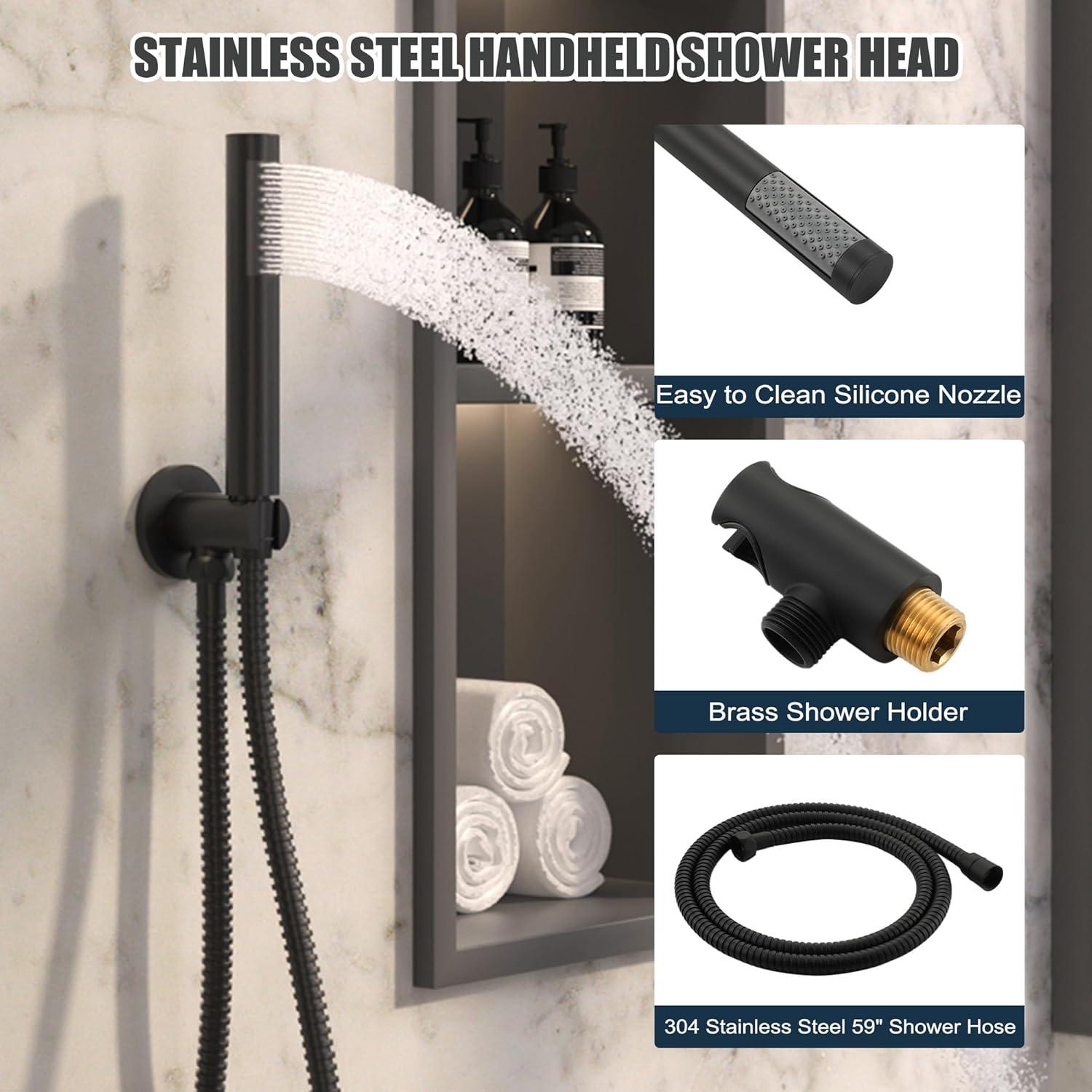 High-Pressure Shower System with 10 Inch Round Rain Shower Head and Handheld Wall Mounted, Shower Faucet Set Combo Set with 2 in 1 Handheld Showerhead for Bathroom, Matte Black