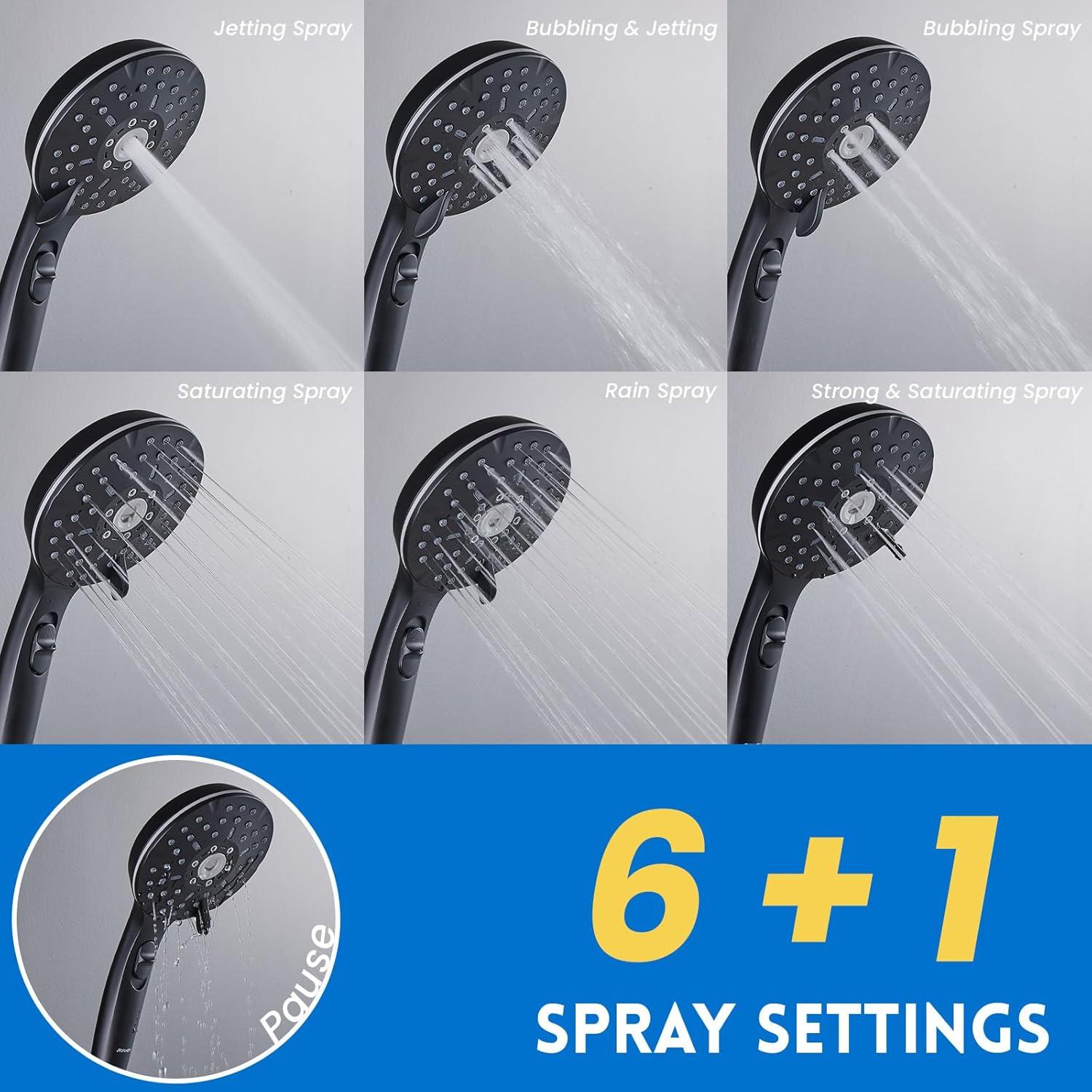 8" Dual Shower Head Combo, Rainfall Shower Head with Handheld, 6 Spray Settings Angle Adjustable Handheld Shower Head with Pause, Height Adjustable, Matte Black