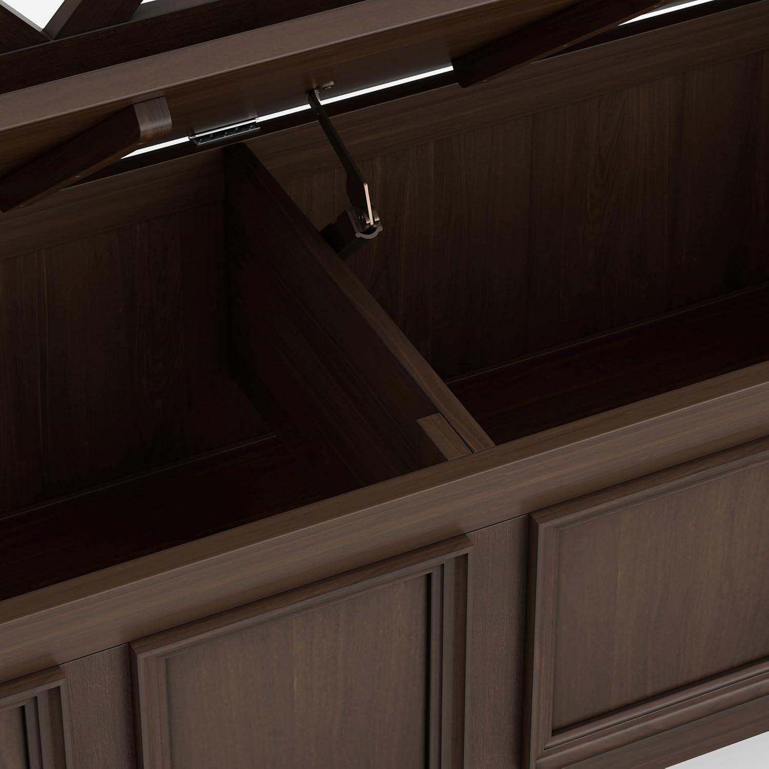 Simpli Home Amherst 48"W Solid Wood Entryway Storage Bench with Lift-Top Lid and Dual Compartments