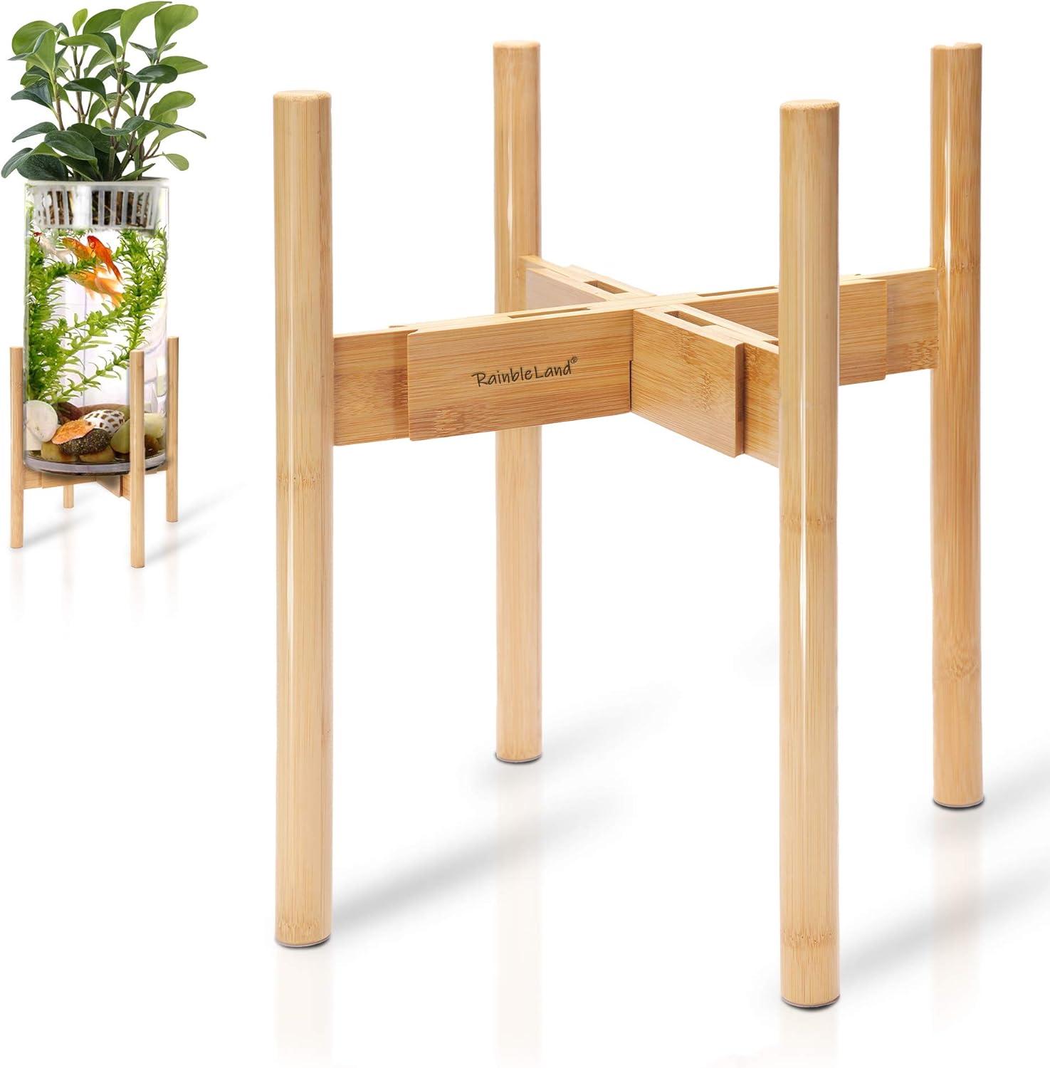 Indoor Plant Stand, Adjustable Wooden Tall Plant Stand, Indoor Planter Holder, Mid Century Modern Planter Outdoor Bamboo Holder, Fits 8 9 10 11 12 in Wide Basket, Expandable Pedestal Only
