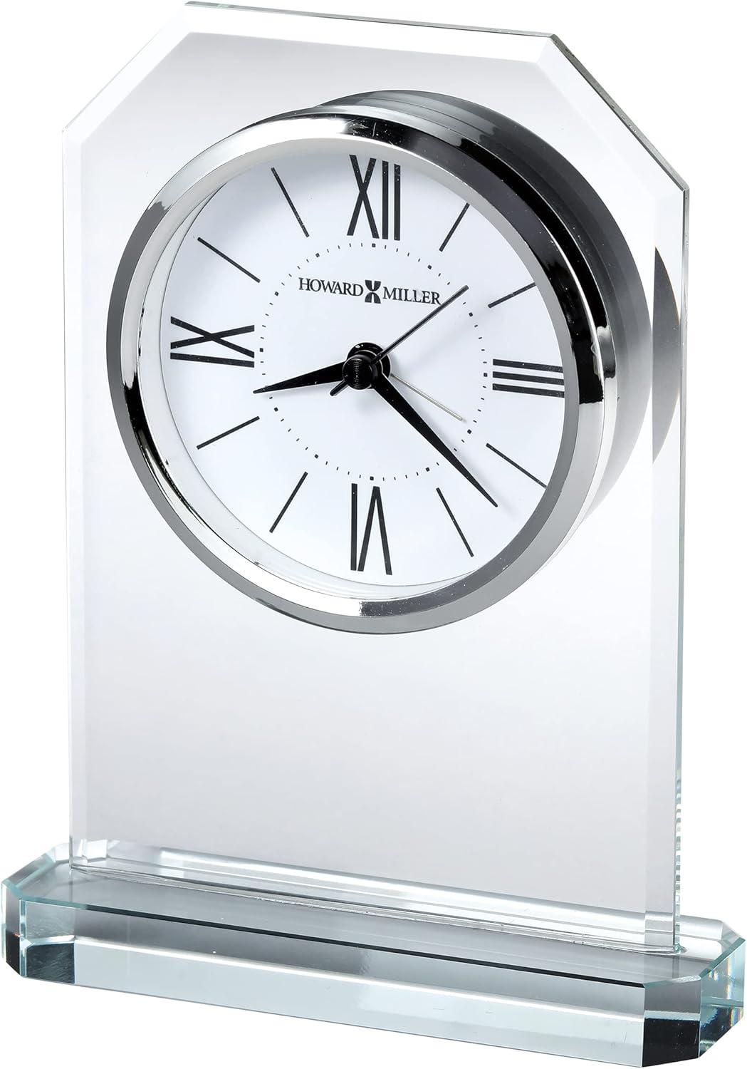 Quincy Modern & Contemporary Roman Numeral Crystal Quartz Movement / Crystal Tabletop Clock with Alarm in Silver/Black