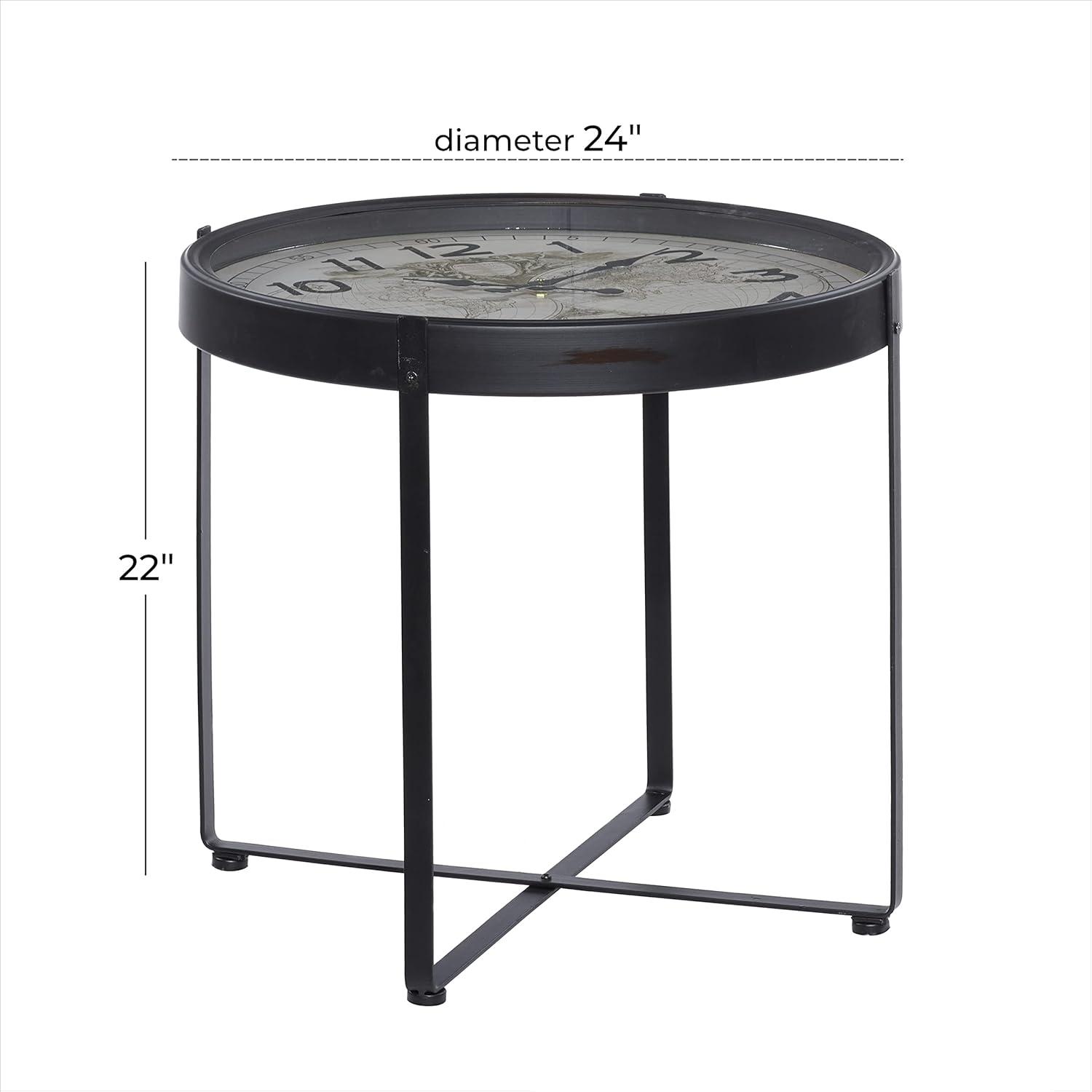 DecMode 24"W, 22"H MDF and Metal Farmhouse Accent Table, Black, 1-Piece