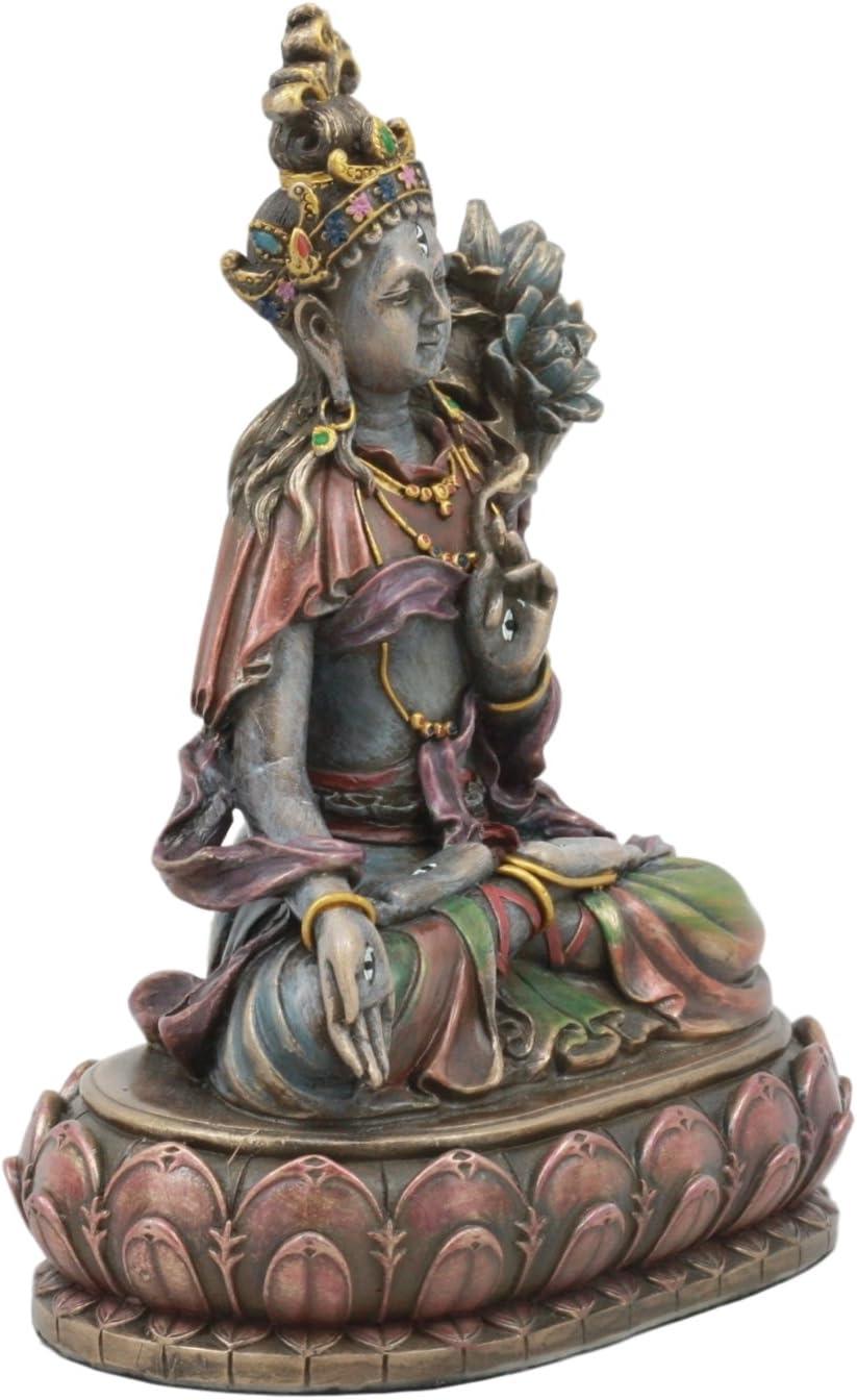 Ebros Bodhisattva White Tara Statue Goddess of Compassion and Healing Meditating On Lotus Seat Throne Buddha Sculpture Eastern Enlightenment Buddhism Figurine
