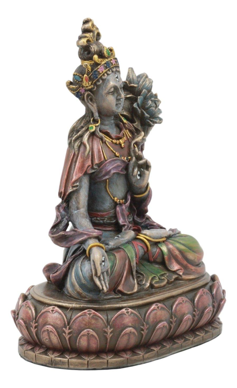 Ebros Bodhisattva White Tara Statue Goddess of Compassion and Healing Meditating On Lotus Seat Throne Buddha Sculpture Eastern Enlightenment Buddhism Figurine