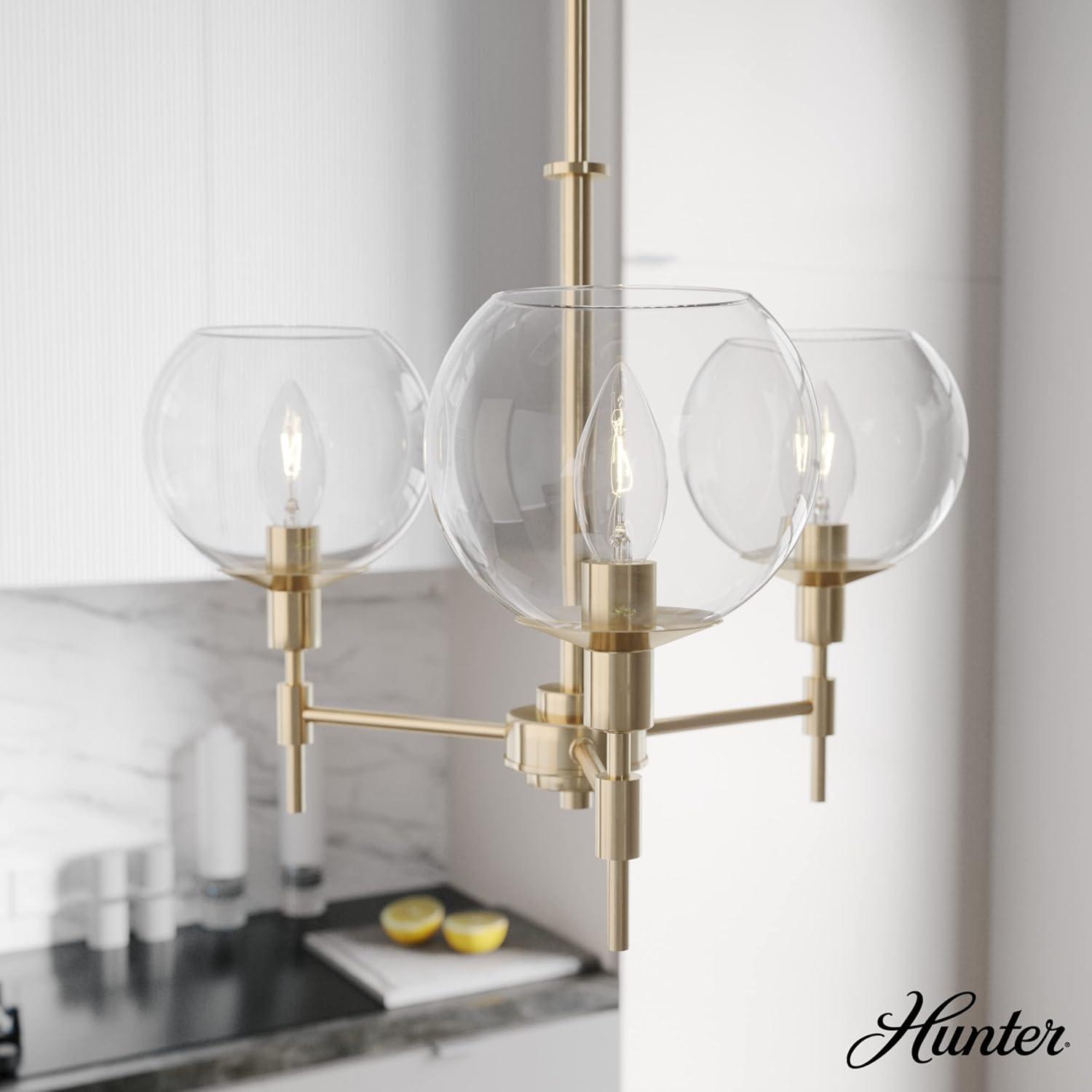 Hunter - Xidane 3-light Alturas Gold, Medium Size Chandelier, Dimmable, Mid Century Modern Style, Candle Shaped, for Bedrooms, Dining, Living Rooms - 19739