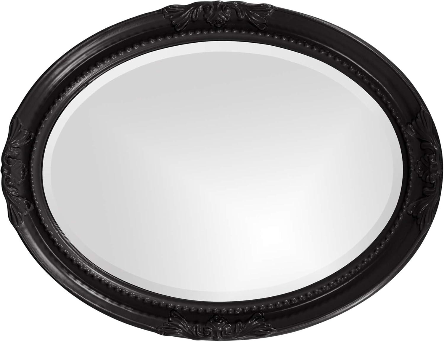 Glossy Black Oval Wood Framed Beveled Wall Mirror