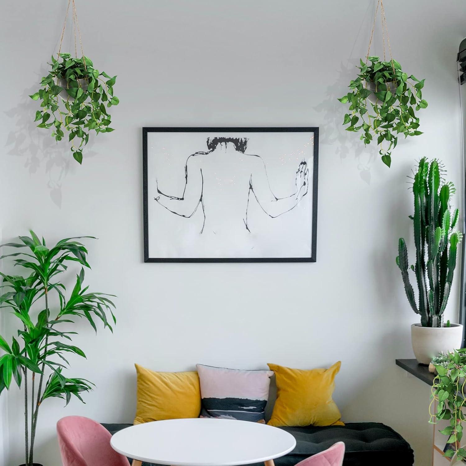 Hanging Plant Fake Plants with Pots, 2 Pack Artificial Plants, Faux Anthurium Leaf Basket for Wall Home Room Indoor Outdoor Decor