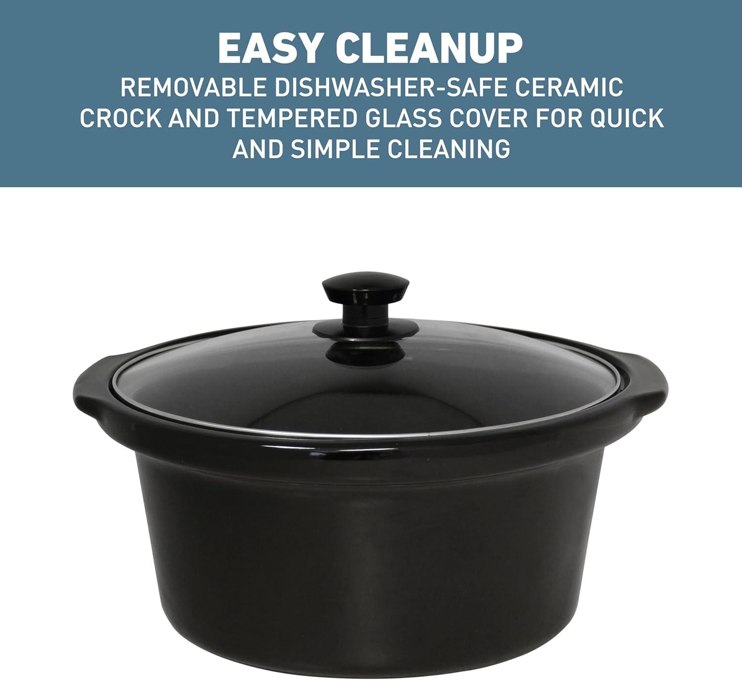 West Bend Slow Cooker 4-Quart Manual Crockery Style with Oval Ceramic Crockpot and Glass Lid, 210-Watts, Black