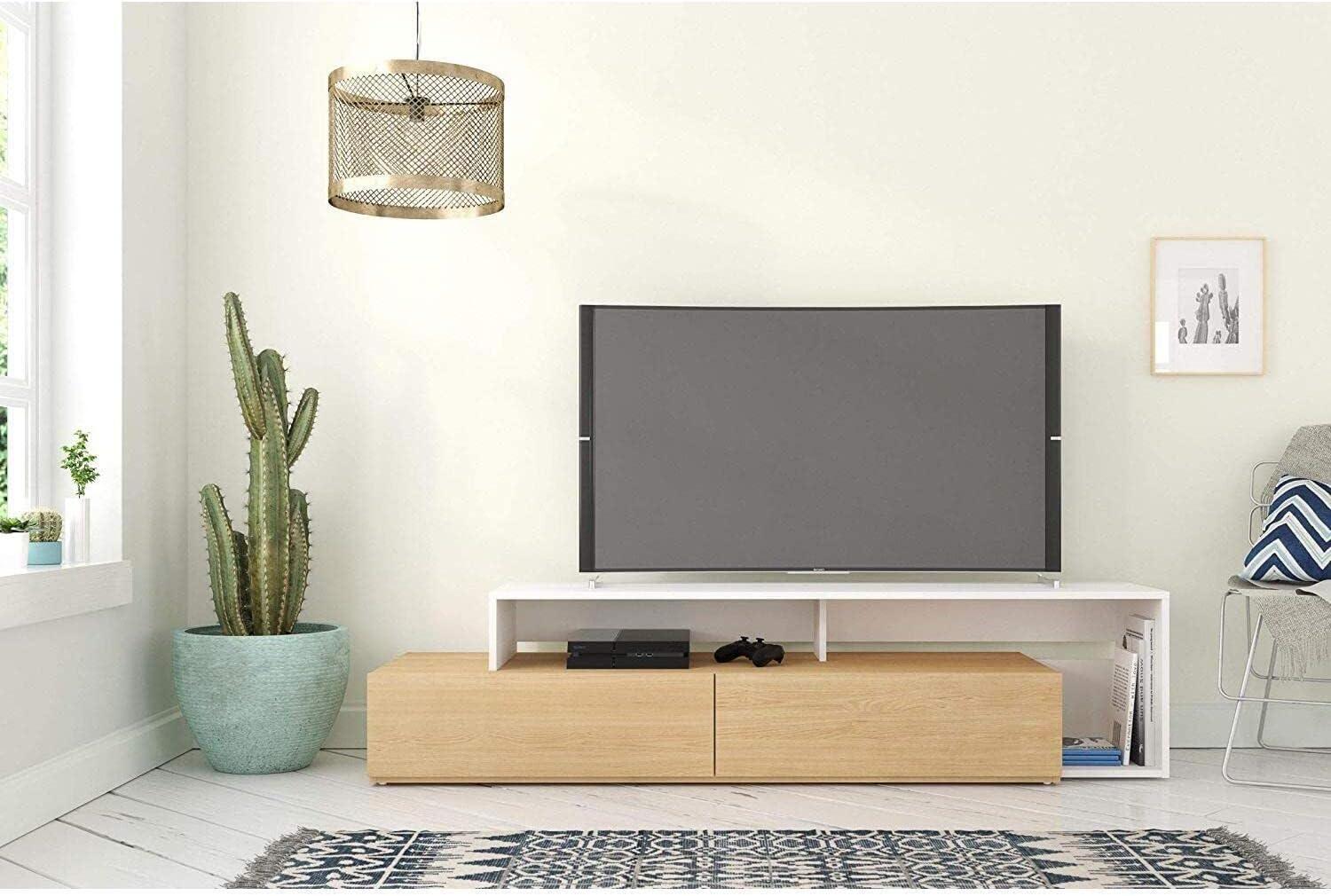 Nexera Tonik TV Stand for TVs up to 80 in Natural Maple & White