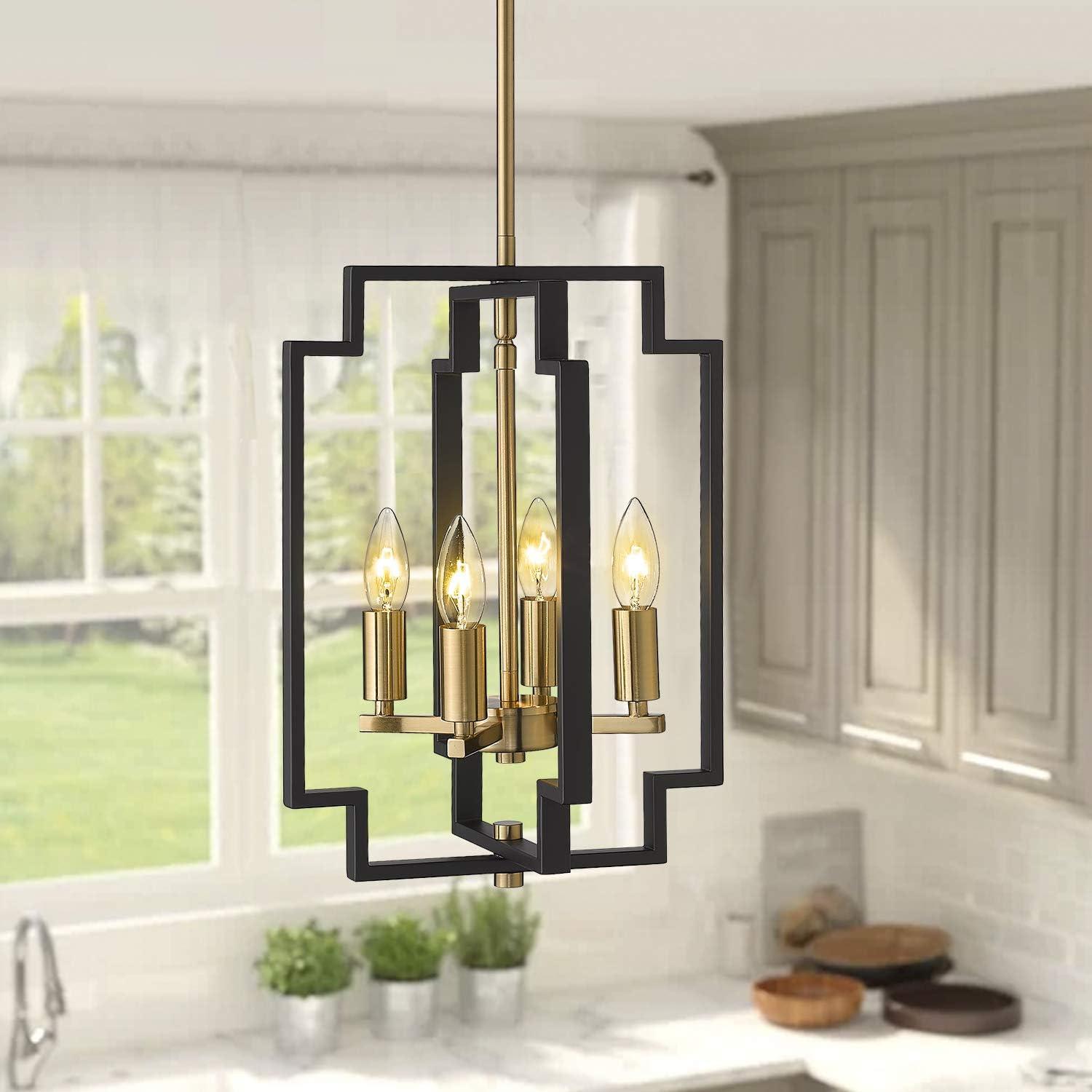 Black and Gold Modern Metal 4-Light Pendant Chandelier