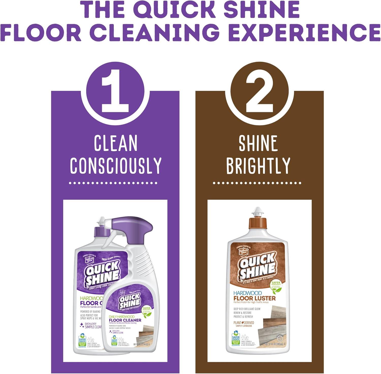 Quick Shine Hardwood Floor Luster, Pfas-Free Formula Floor Polish with Plant-Derived Carnauba 27oz