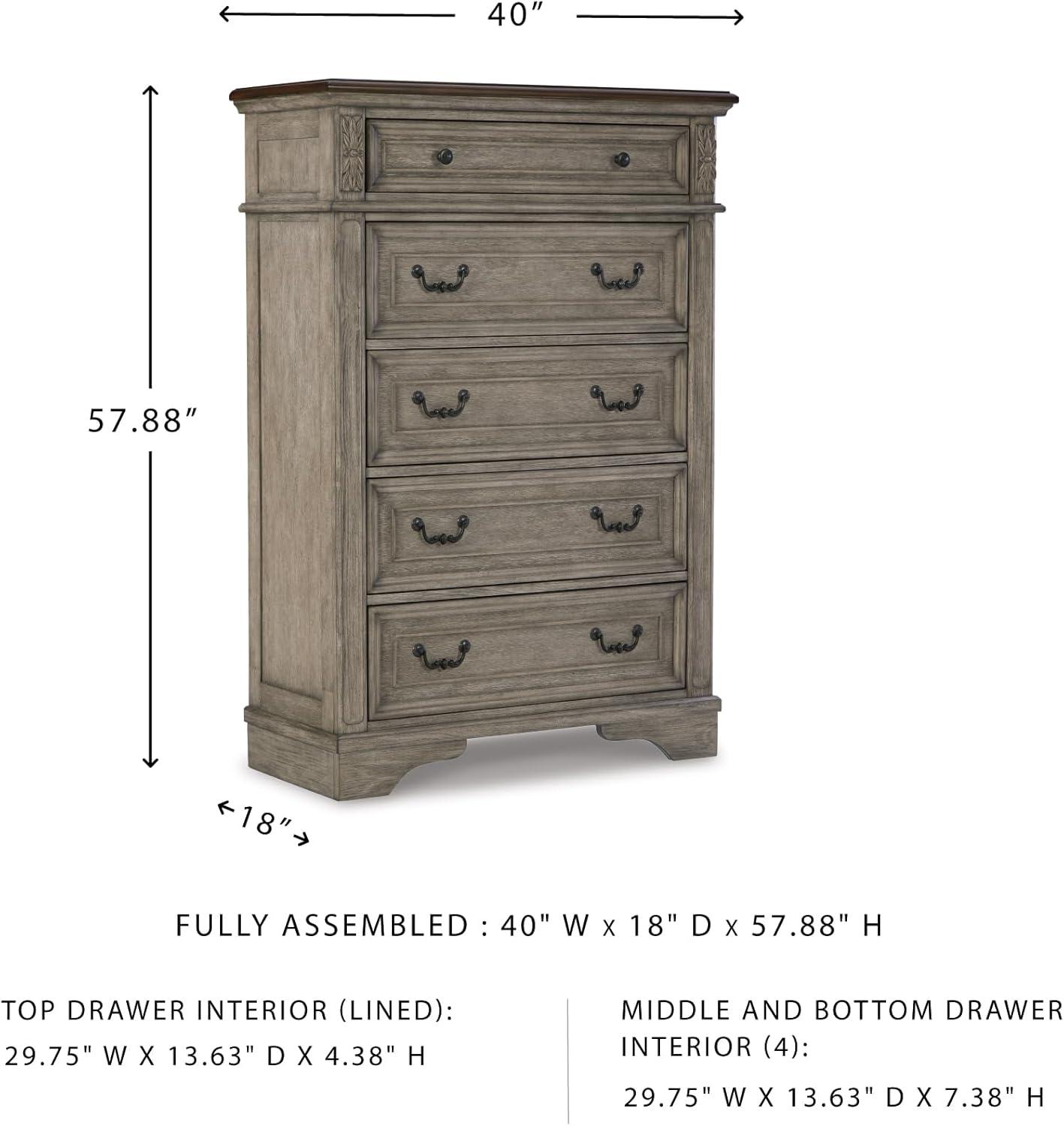 Gray and Walnut Transitional Five-Drawer Chest with Dovetail Construction