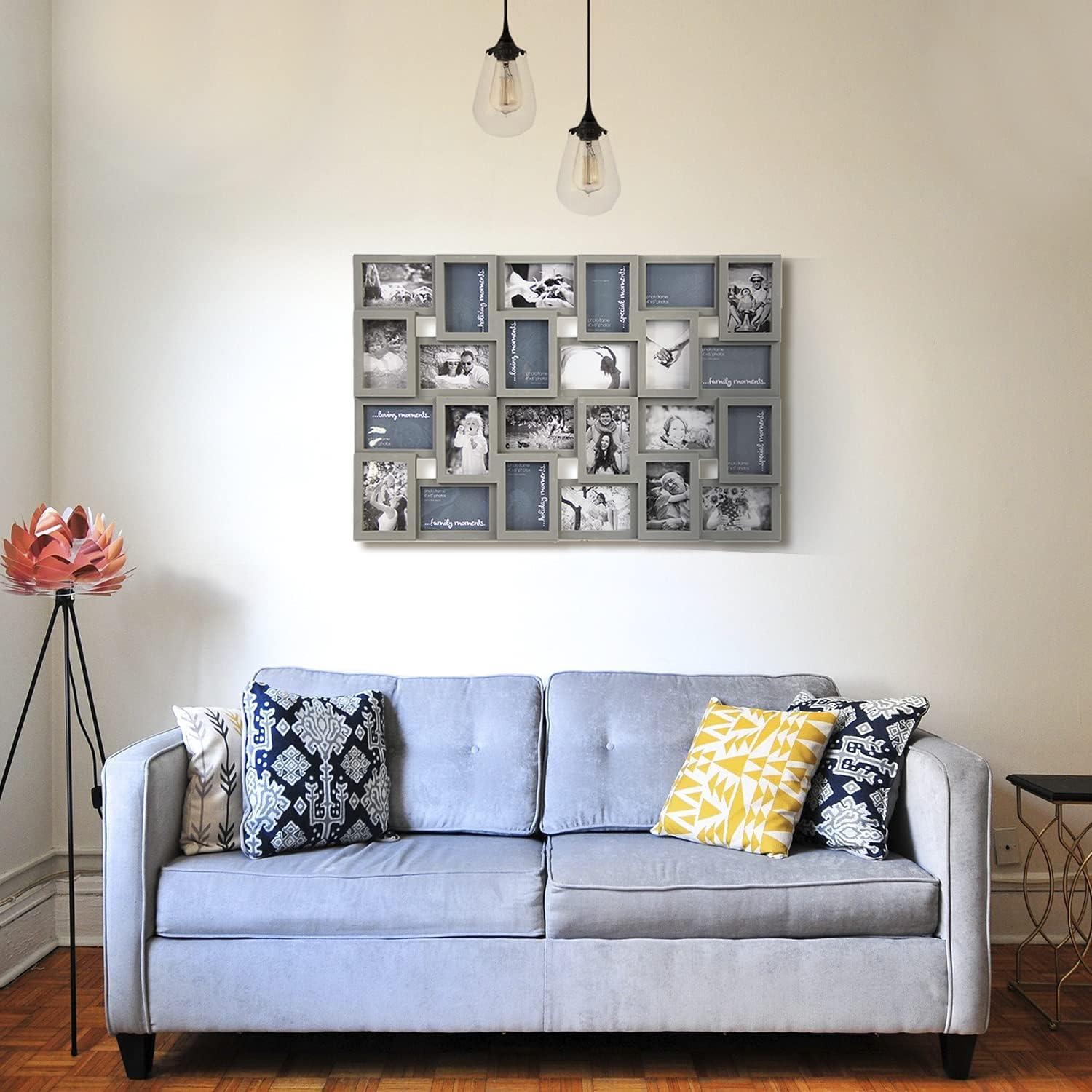 J.M.Deco Collage Picture Frames for Wall 24 Slots, Reunion Friends Family Memory Large Photo Frame Selfie Gallery Puzzle Collage Wall Hanging for 4x6 Photo | Grey