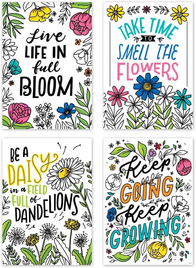 Bright Blooms Inspirational Quote 4-Poster Set in Vivid Colors