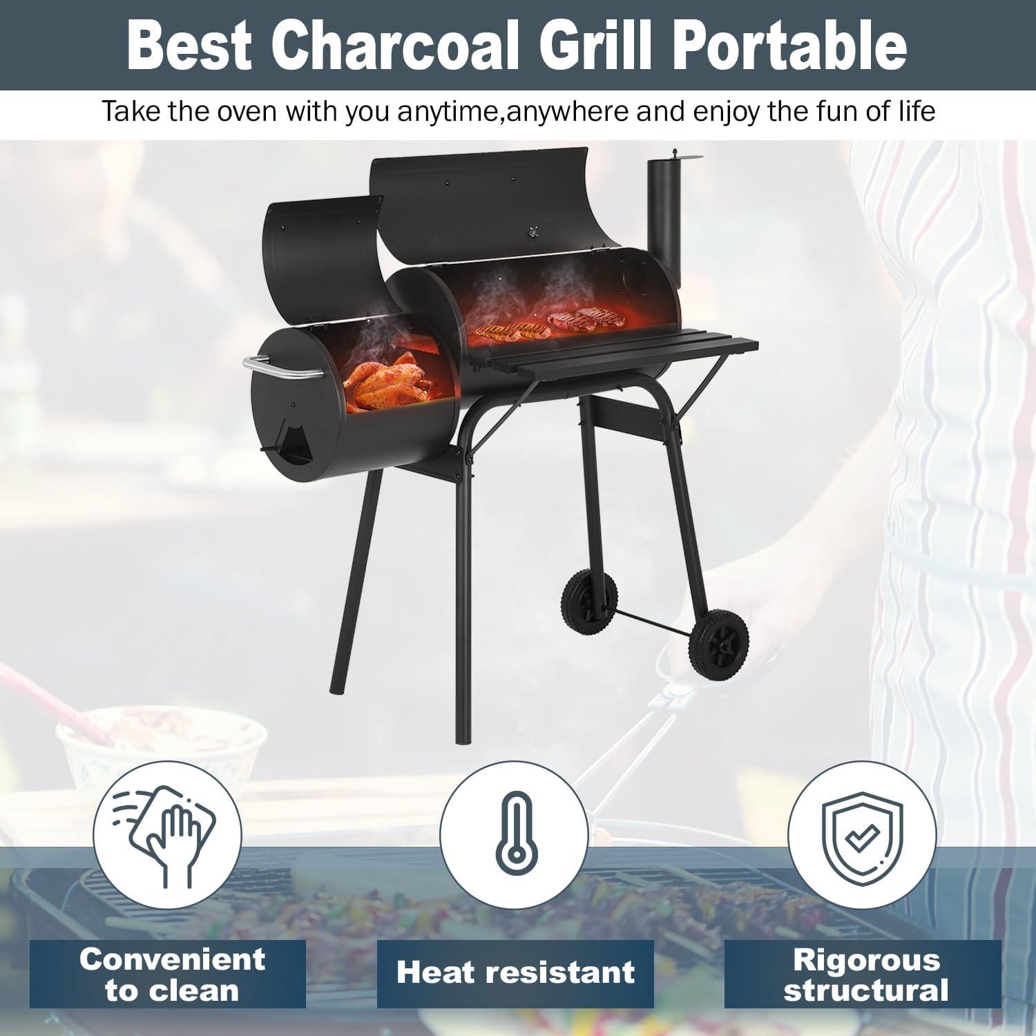 Charcoal Grills 43-inch Outdoor Grill,Multiple People BBQ Grill with Double Grill Mesh Design,Smoker Grill for Camping,Outdoor Backyard,Patio and Parties,Black