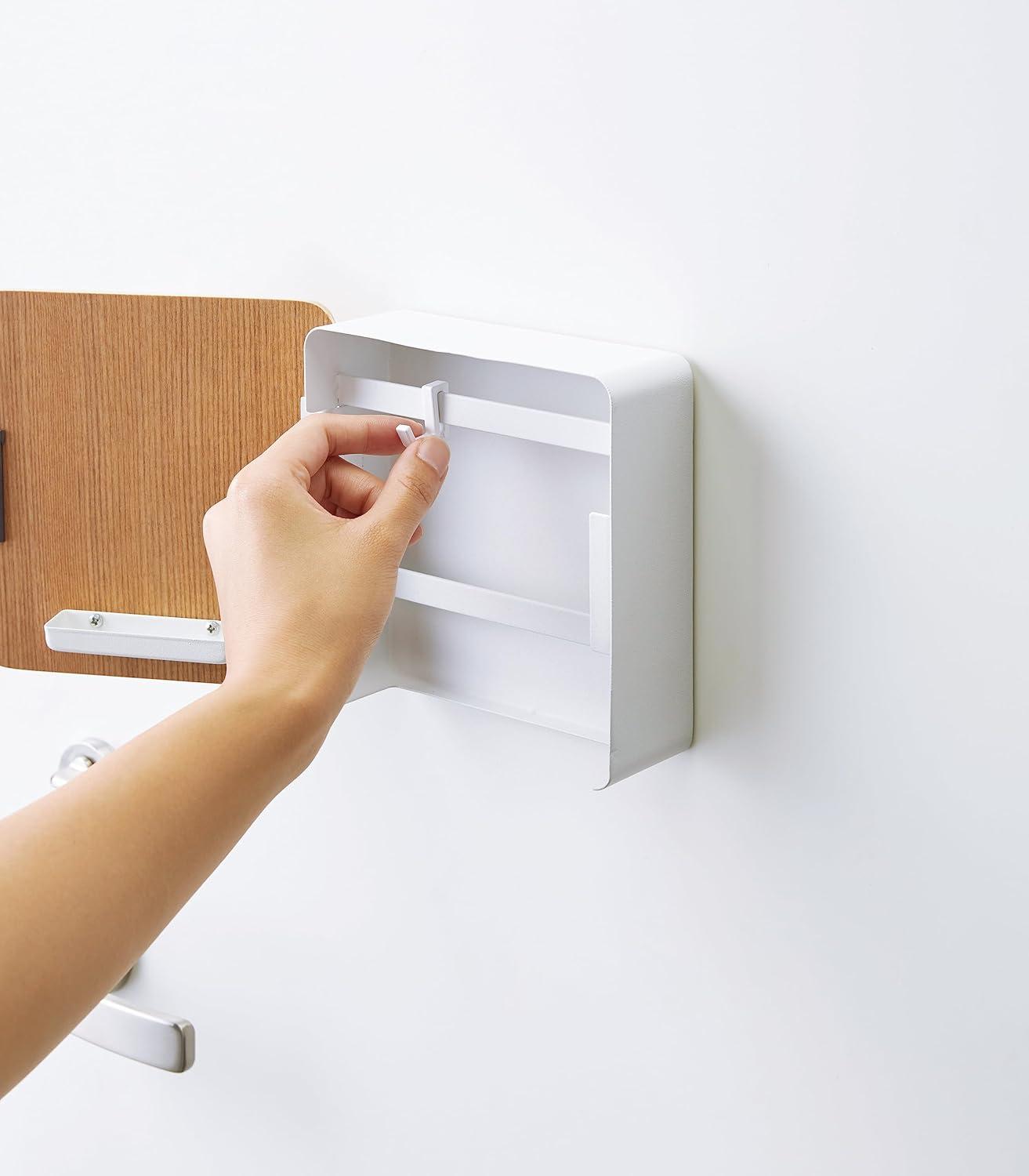Yamazaki Home Square Magnetic Key Cabinet, Wood Accented Keychain Organizer, Steel + Wood, Magnetic