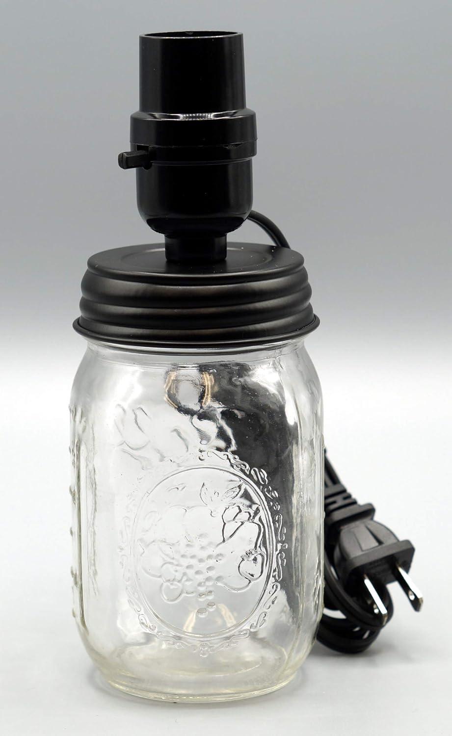 DIY Mason Canning Fruit Jar Lamp Making Kit is Pre-Wired and Easy to Use - Black Color Lid & Socket Great for Lamp Conversion