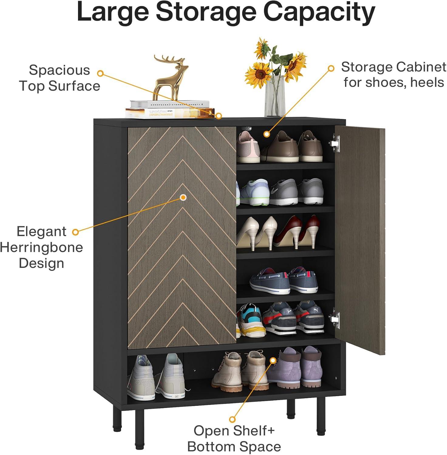 Gray and Black 6-Tier Wood Shoe Cabinet with Herringbone Design