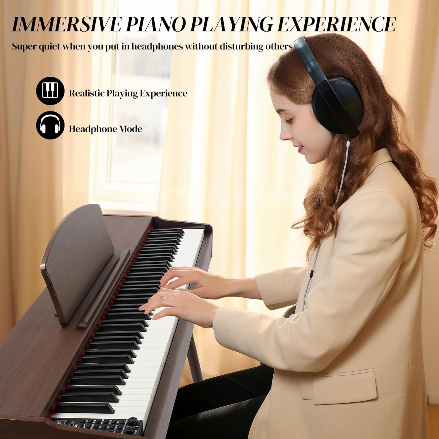 Ktaxon 88 Key Keyboard Piano Weighted Action Electronic Keyboard, Digital Piano with 3-Pedal Unit, Removable Music Stand, Stereo Headphone, Retro Dustproof Cloth and MIDI Connection