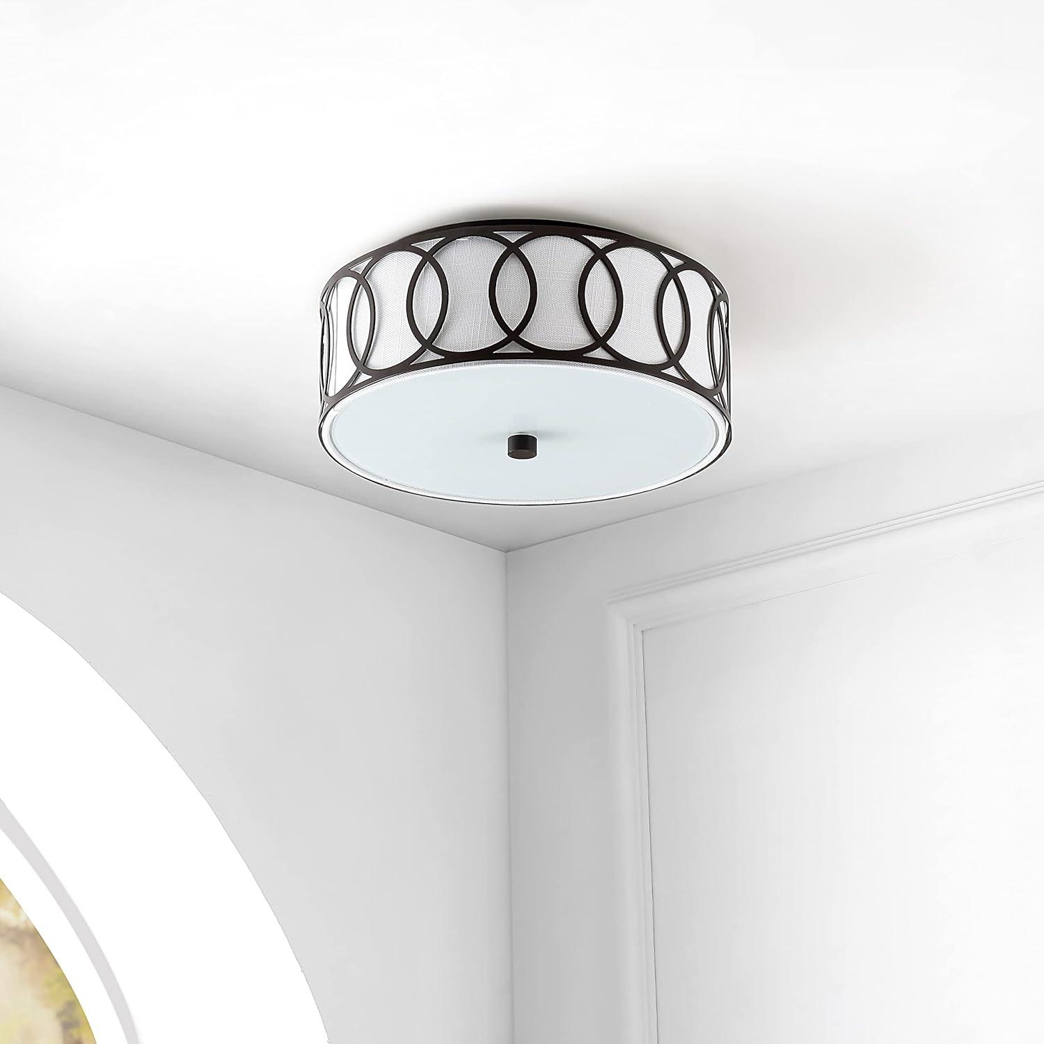 Eloise 12.25" Linen Drum Flush Mount in Oil Rubbed Bronze