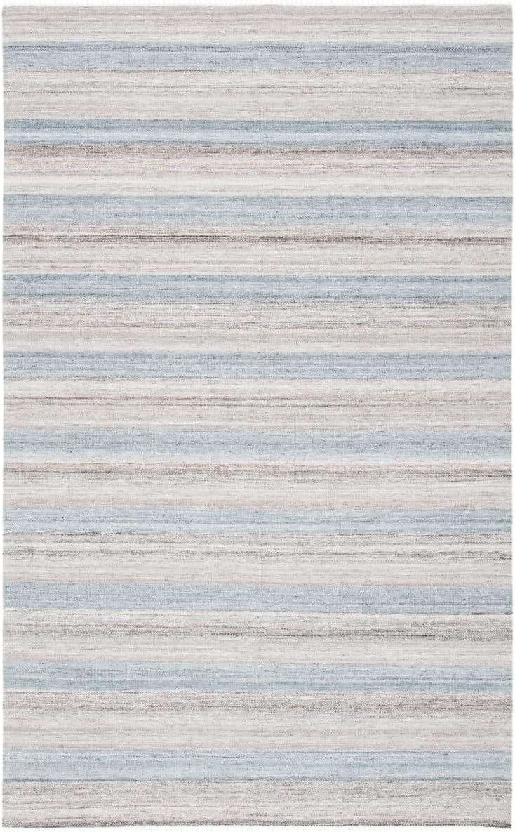 Gray and Beige Striped Wool and Synthetic 3' x 5' Area Rug