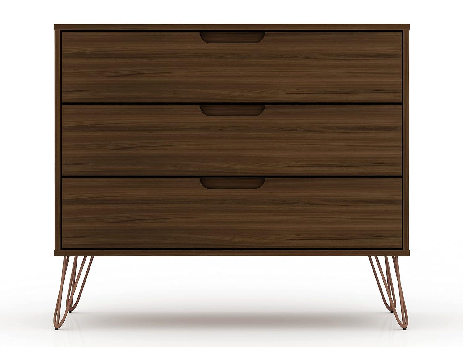 Set of 2 Rockefeller 3 Drawer Dresser Nature/Rose Pink - Manhattan Comfort: MDF Bedroom Storage, Easy-Glide, 6 Drawers