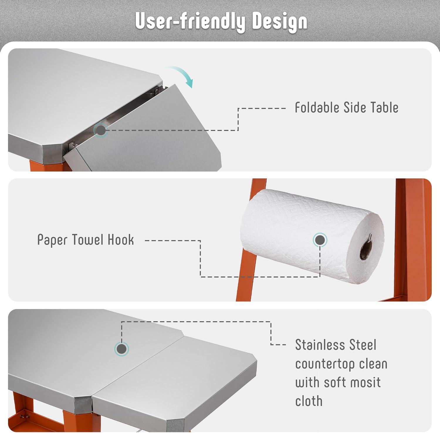 Feasto Outdoor Grill Table Cart,Stainless Steel Pizza Oven Table with Wheels