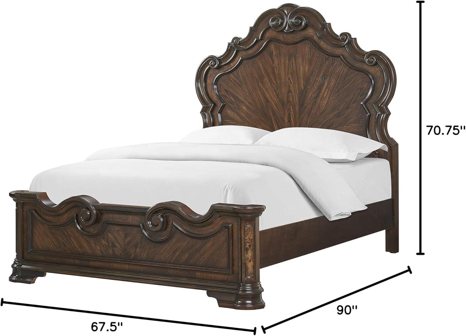 Royale Brown Cherry Queen Panel Bed with Intricate Carvings