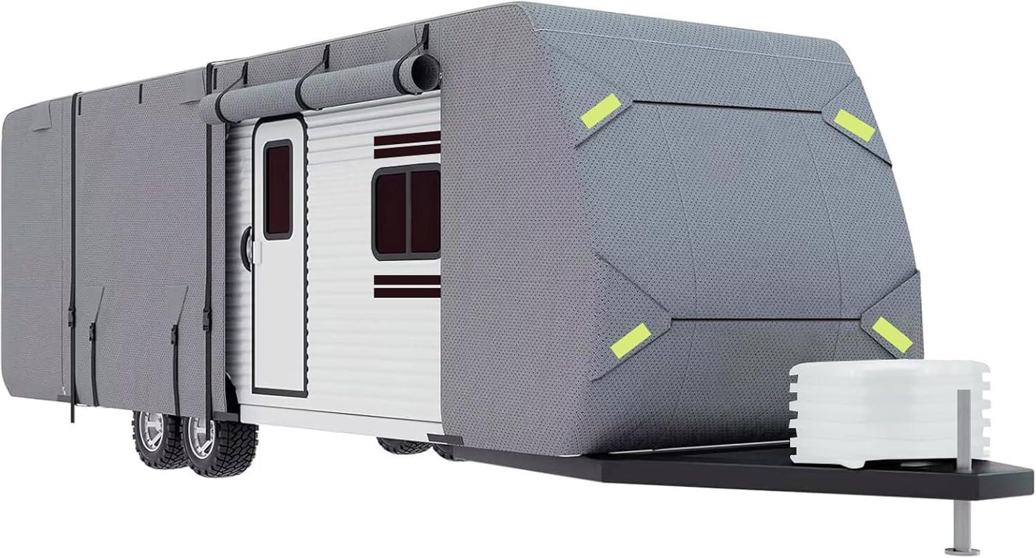 Seamander Travel Trailer RV Cover, fit sizes from 14' to 35', 3 layers Top panel, extra straps for windproof