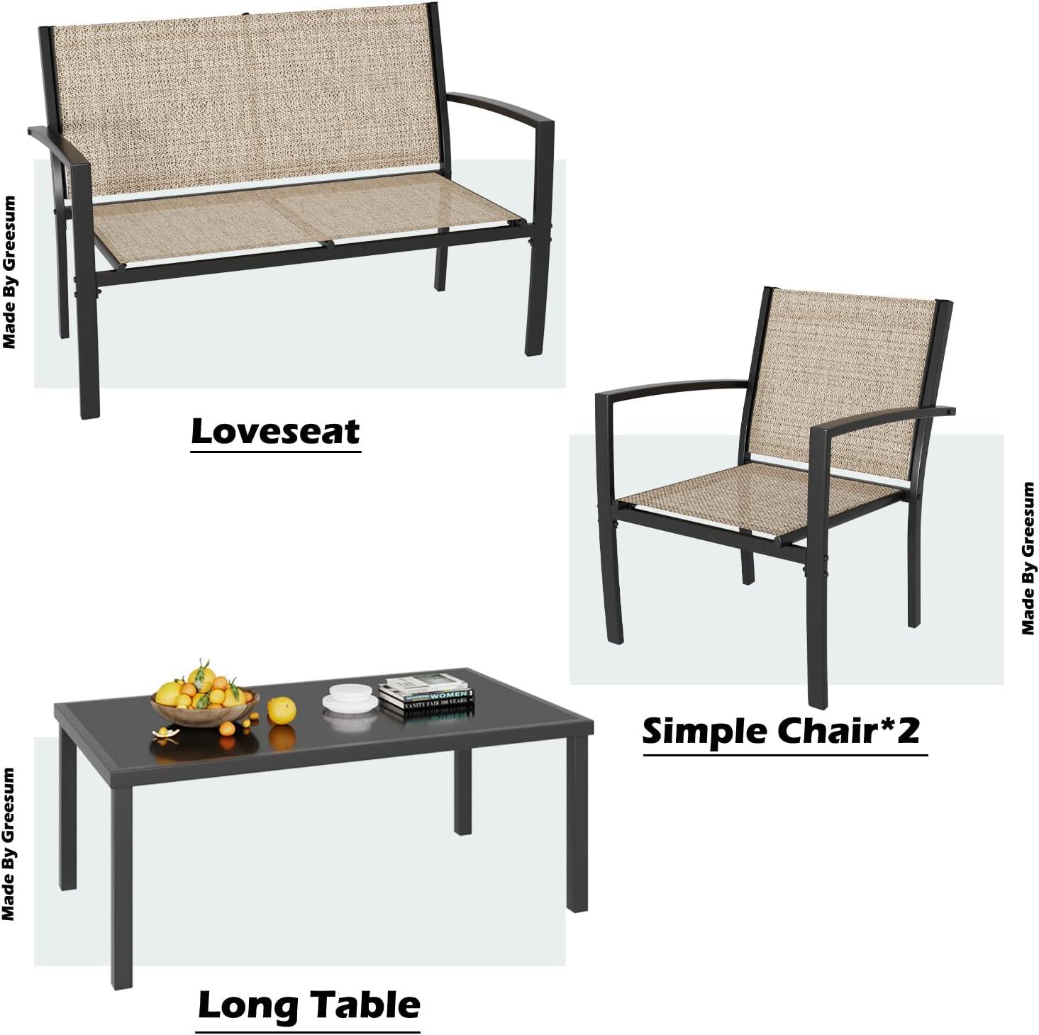 Greesum 4 Pieces Patio Furniture Set, Outdoor Conv