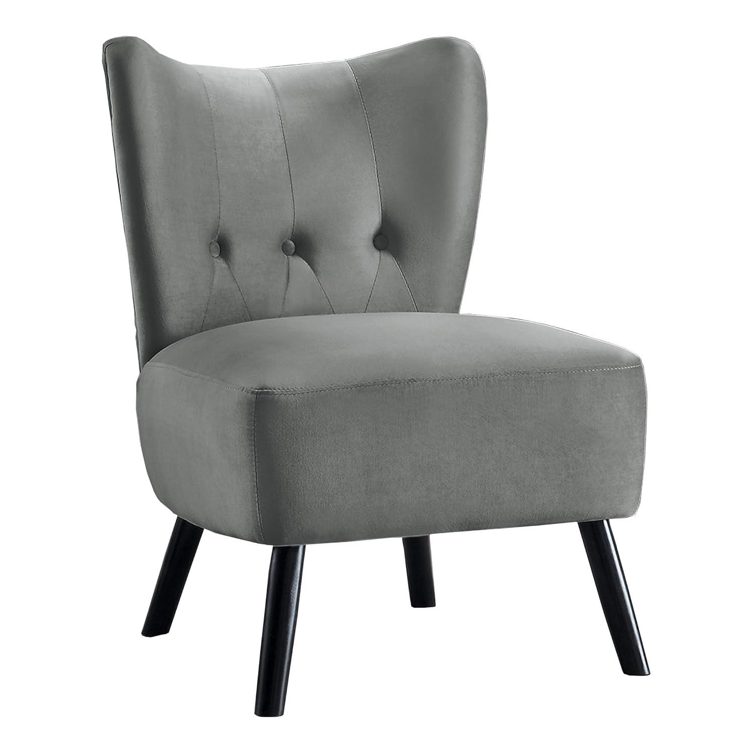 Gray Velvet Button-Tufted Armless Accent Chair