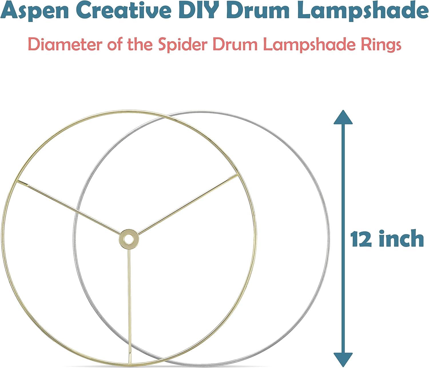 Aspen Creative 20103-11, Metal DIY Drum Lamp Shade Strong Ring, US Style Spider that Connects to Lamp Harp, Top Ring-Brass Plated/Bottom Ring-Galvanized, 12" Diameter Ring