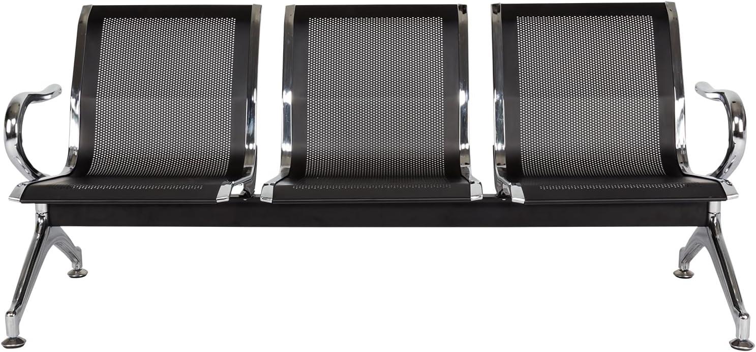 Kinbor Waiting Room Chairs, 3-Seat Reception Chairs Office Guest Waiting Furniture Bench Seating for Airport Bank Hospital, Black