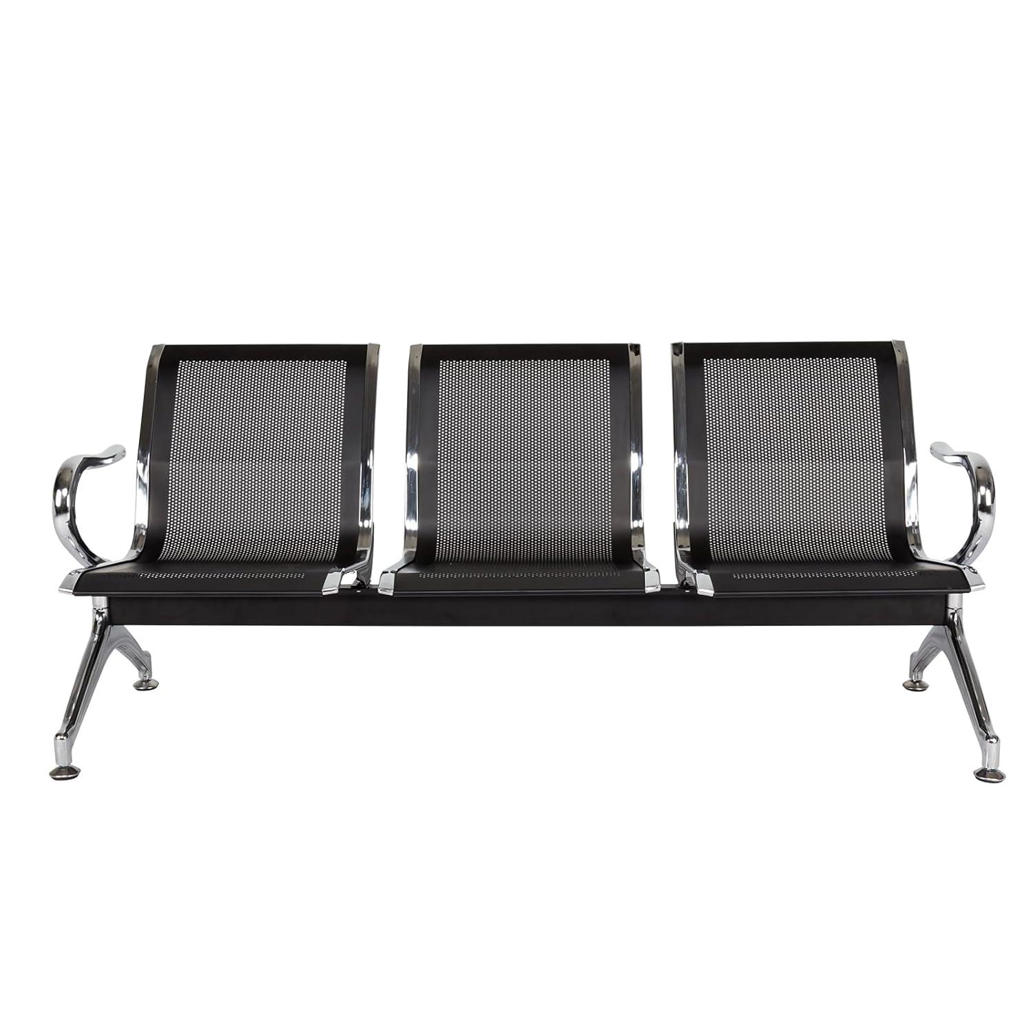 Kinbor Waiting Room Chairs, 3-Seat Reception Chairs Office Guest Waiting Furniture Bench Seating for Airport Bank Hospital, Black