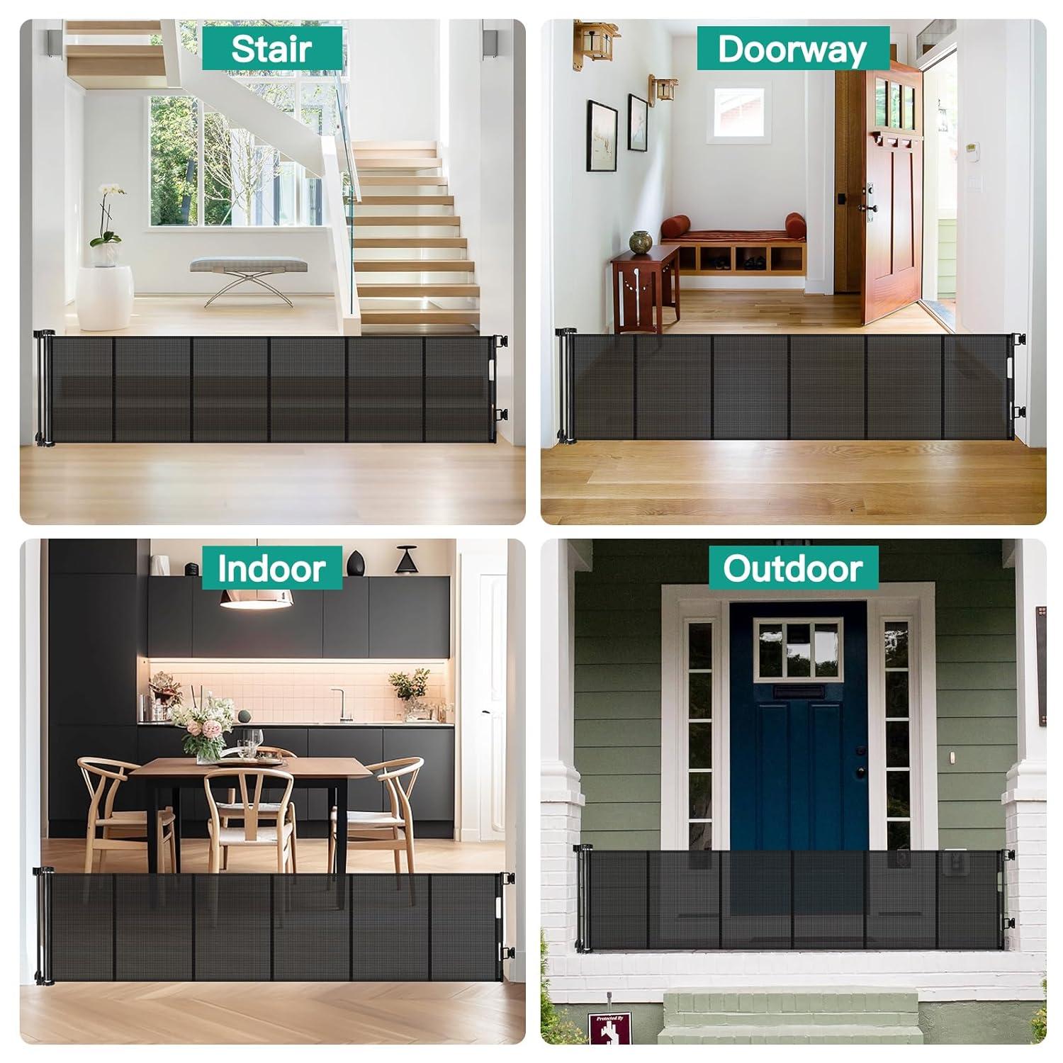 24 Inches Tall Retractable Baby Gates for Doorways, Short Dog Gates to Step Over, Extends up to 55" Wide, Reinforced Mesh Baby Gate for Kids or Pets, Gates Puppy Gates for The House (Black)