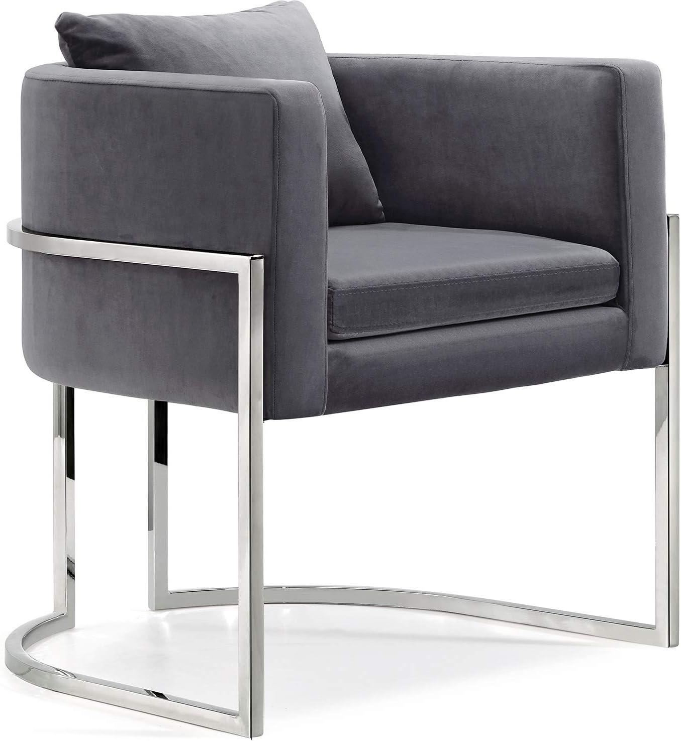 Pippa Grey Velvet Upholstered Accent Chair with Chrome Base