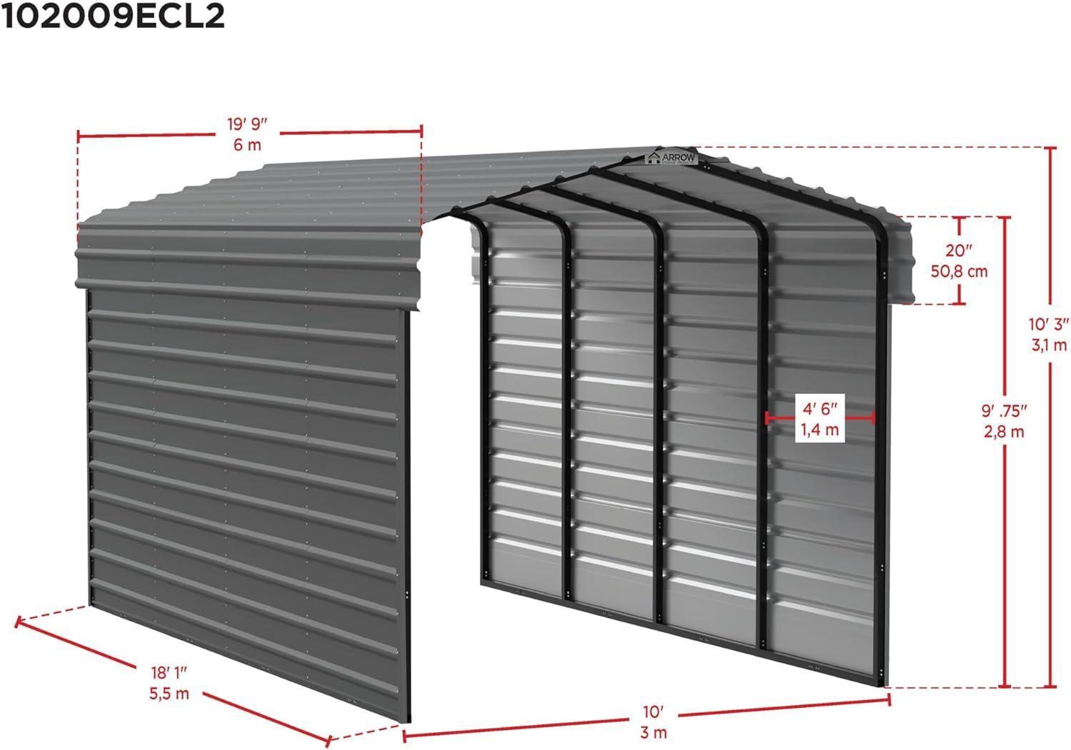 Arrow Arrow Steel Carport with 2 Side Wall Kits, 10x20x09