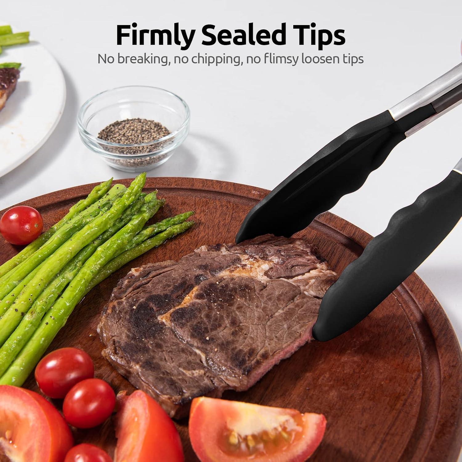 Black 16" Silicone and Stainless Steel Heat Resistant Kitchen Tongs