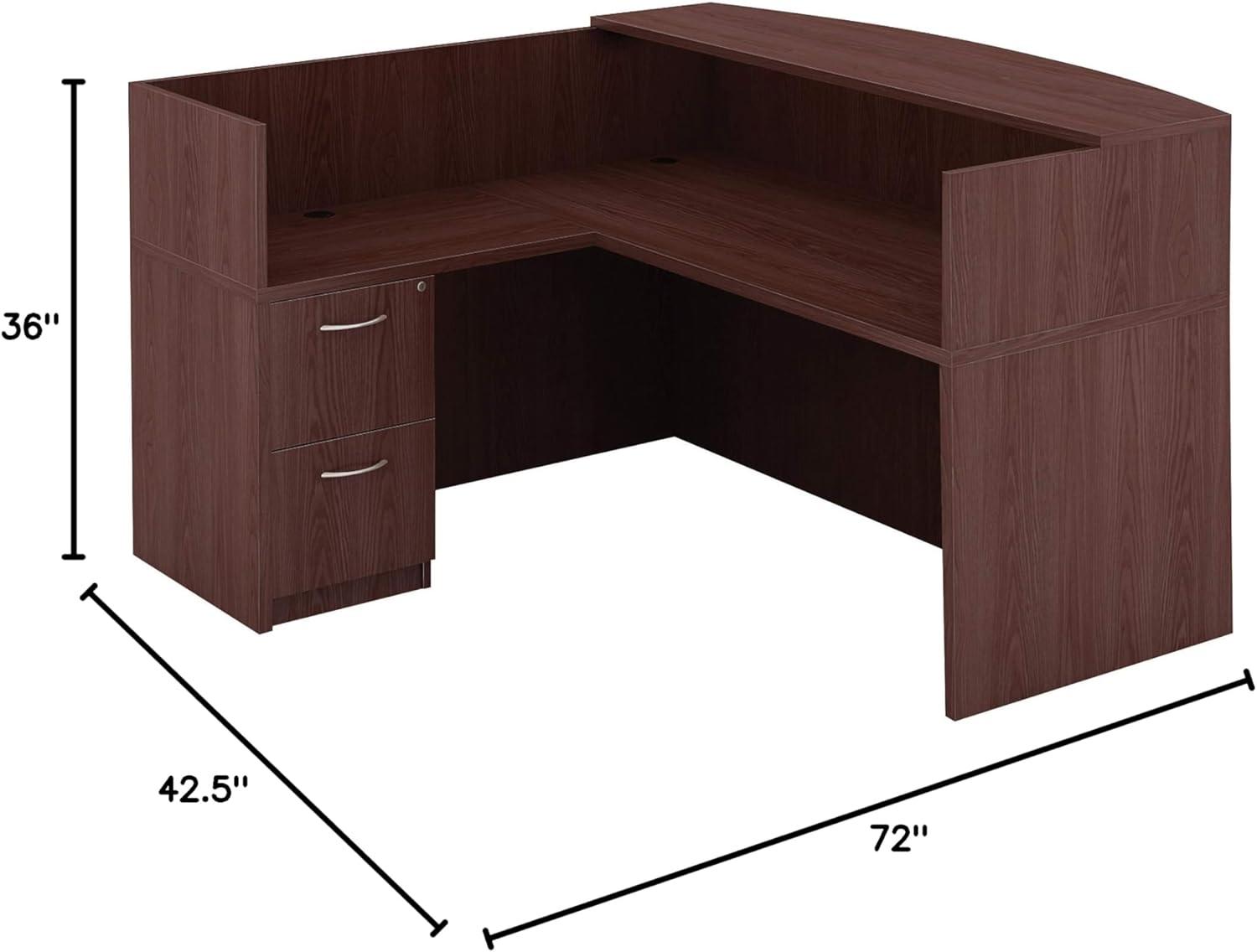 Lorell Essentials Series Mahogany Reception Desk 1" Top, 72" x 36" x 42.5"Desk - Material: Wood - Finish: Mahogany Laminate