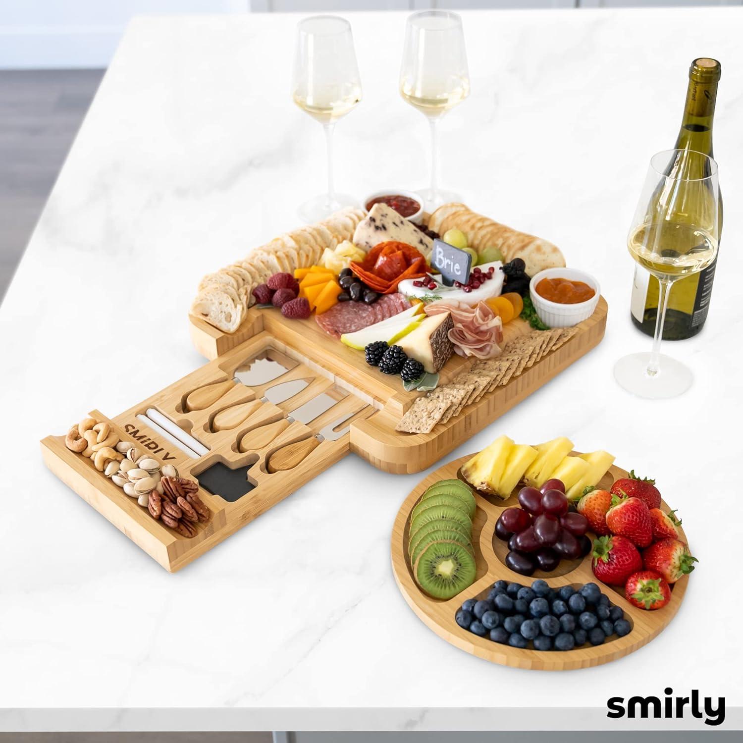 GovFuse Bamboo Cheese Board and Knife Set: Large Charcuterie Boards Set & Cheese Platter - Unique House Warming Gifts, New Home, Holiday Gift for Couple, Thanksgiving & Christmas Charcuterie Board