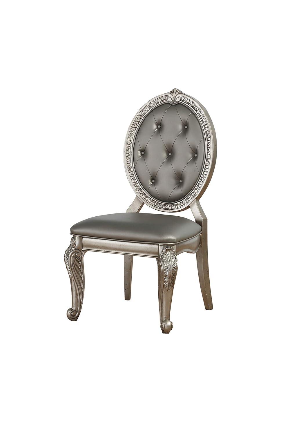 Set of 2 24" Northville PU Dining Chairs Antique Silver - Acme Furniture: Queen Anne Style, Tufted Back