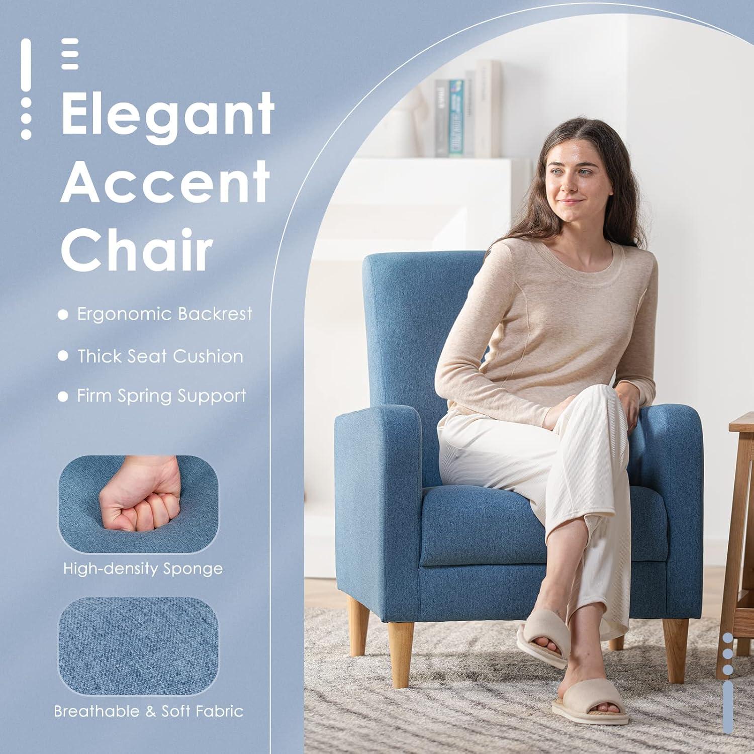 Latitude Run® Modern Upholstered Armchair with Pillows, Fabric Reading Living Room Side Chair, Single Sofa with Lounge Seat and Wooden Legs,...