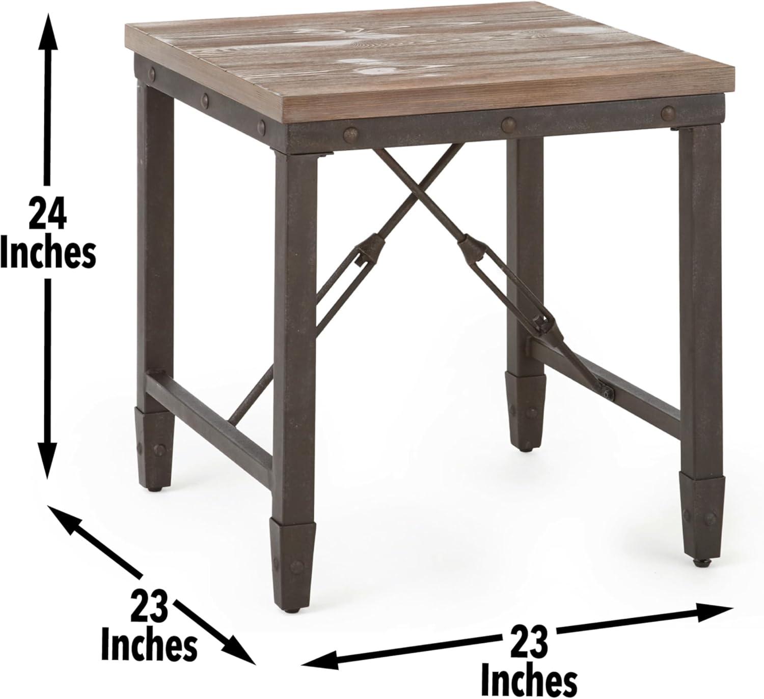 Jersey End Table Antique Oak - Steve Silver Co.: Industrial Style, 24-Inch Height, Pine Veneer, Iron Stretchers