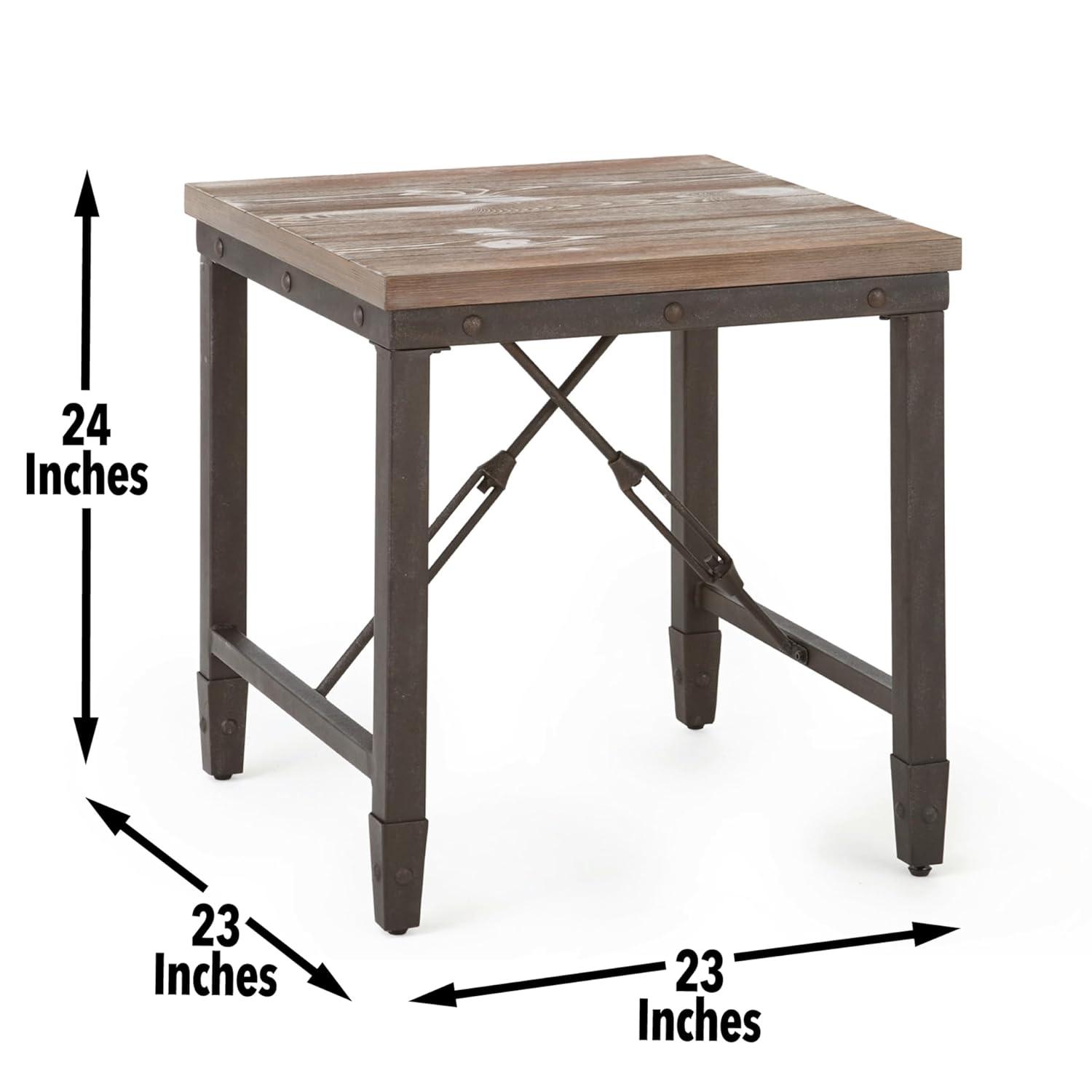 Jersey End Table Antique Oak - Steve Silver Co.: Industrial Style, 24-Inch Height, Pine Veneer, Iron Stretchers