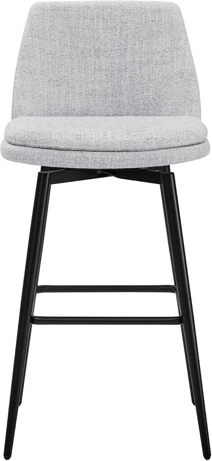 White Upholstered Fabric Swivel Bar Stools with Metal Base, Set of 2