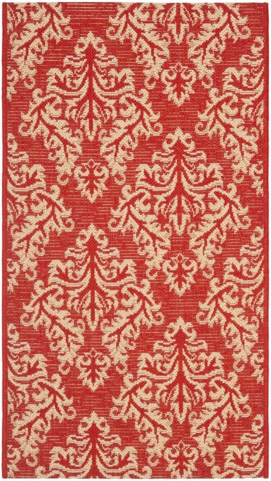 Red Rectangular Synthetic Stain-Resistant Damask Area Rug