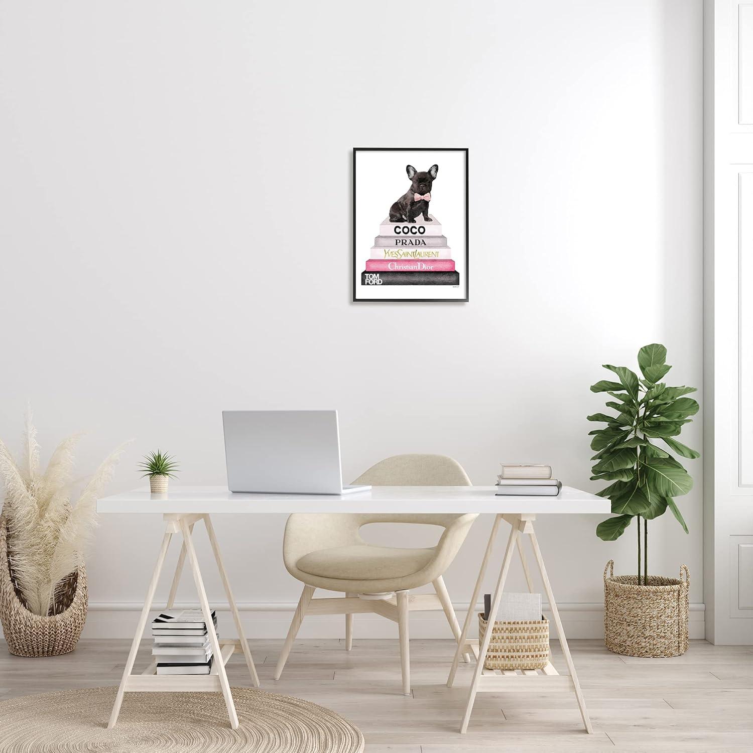 The Stupell Home Decor Collection Book Stack Fashion French Bulldog Oversized Framed Giclee Texturized Art, 16 x 1.5 x 20