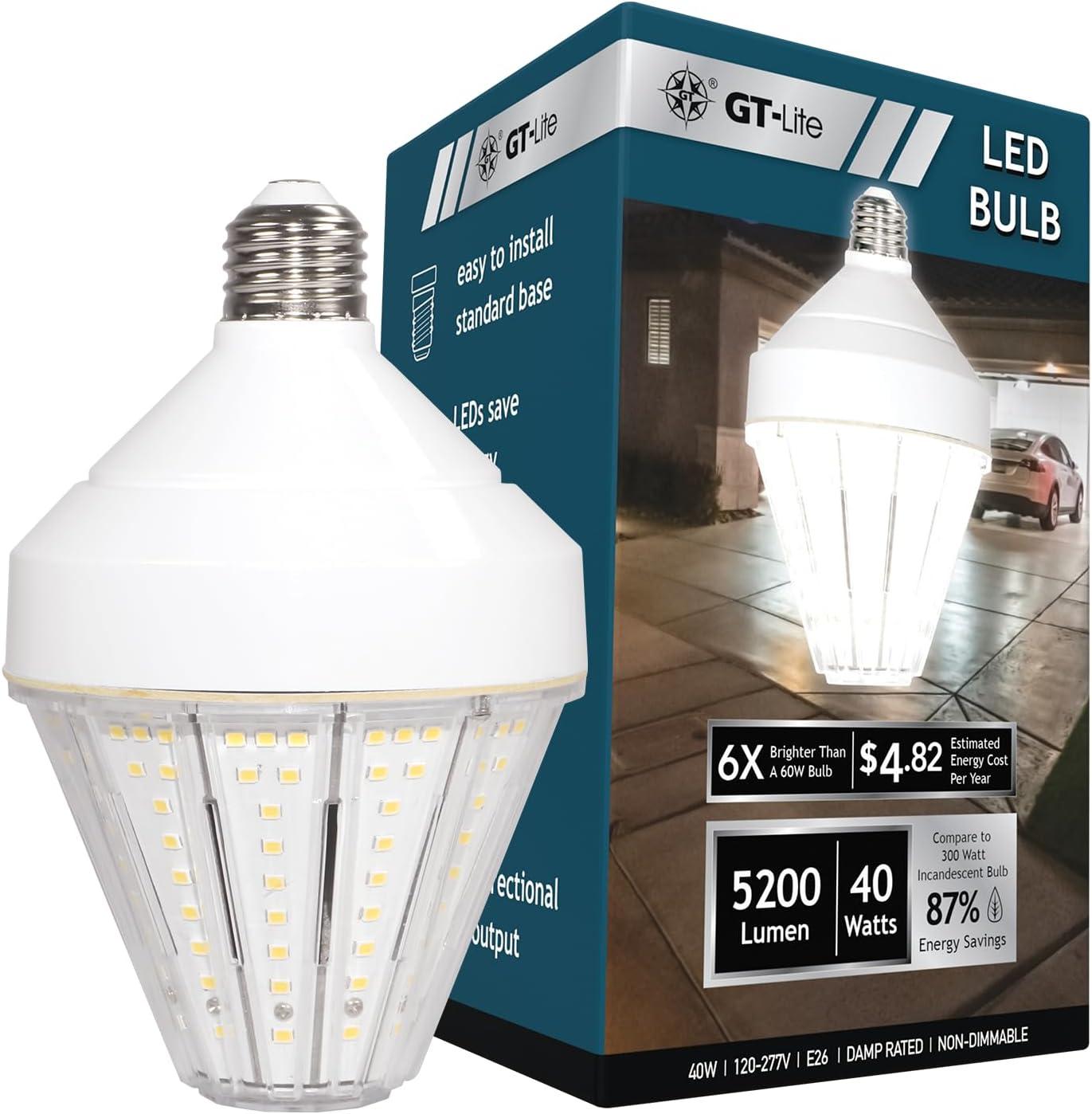 GT-Lite LED Corn Light Bulbs, 40W (300W Equivalent), 5200 Lumen, Daylight 5000K,  E26 Base Energy Saving LED Light for Indoor Outdoor Garage Workshop Warehouse Home Use