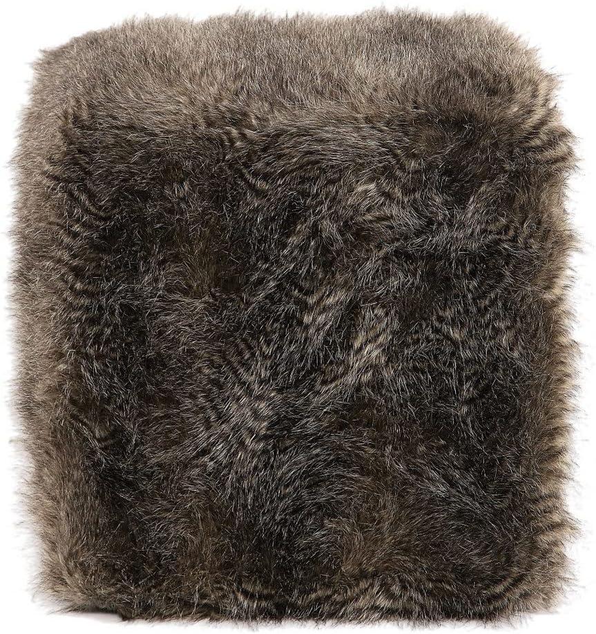 Charcoal Brown Faux Fur Plush Pouf Footstool