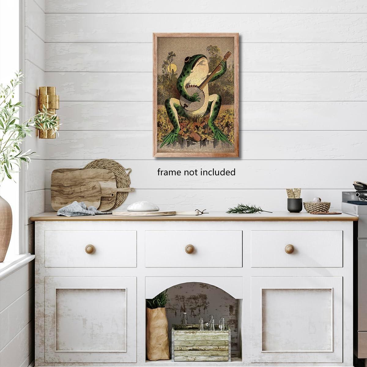 JEUXUS Vintage Banjo Frog Art Poster Canvas Painting Creativity Poster and Print Wall Art Picture for Living Room Home Decoration